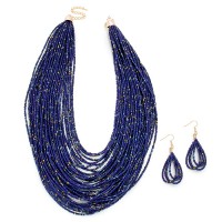 Navy Blue Multi-Strand Beaded Statement Necklace